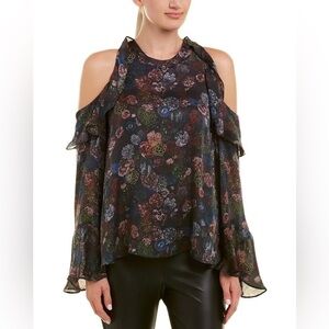 IRO Ciclan Cold Shoulder Ruffled Silk Blouse SZ. 38
